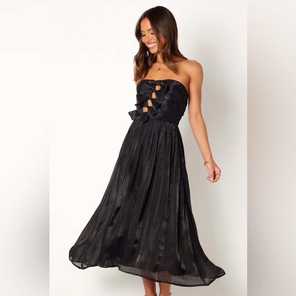 Mila Strapless Midi Dress Petal & Pup Black NWT